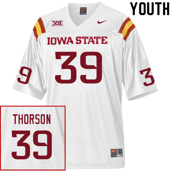 Youth #39 Asle Thorson Iowa State Cyclones College Football Jerseys Sale-White - Click Image to Close